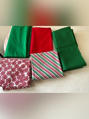Quilting Sewing Crafts Fabric Lot Christmas Material Candy Cane Red Green White